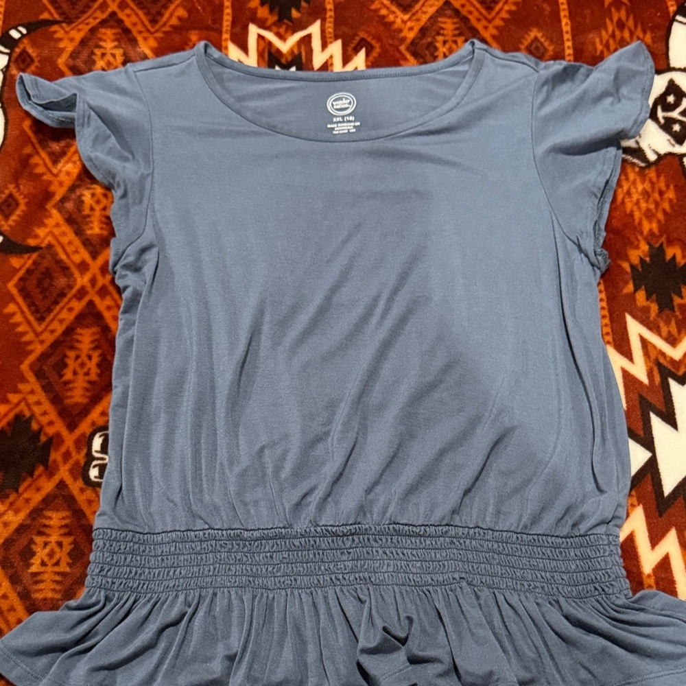 wonder nation Slate Blue Short-Sleeve Smocked Waist Top